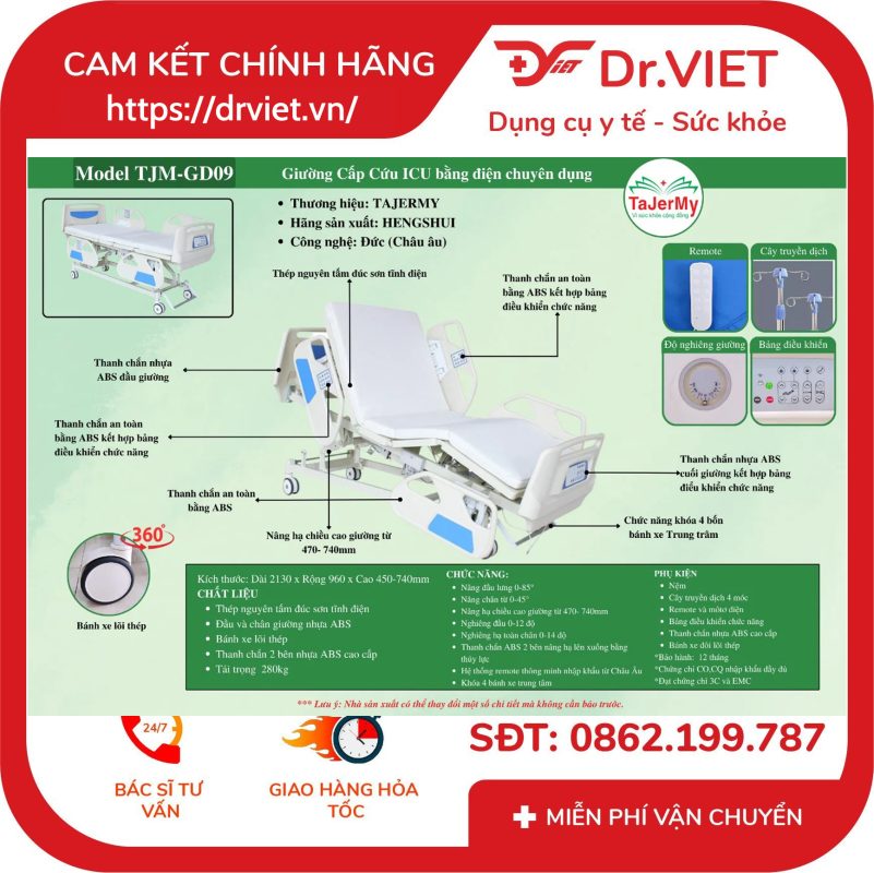 Giường Cấp Cứu Icu 5 Chức Năng Cao Cấp TJM-GD09