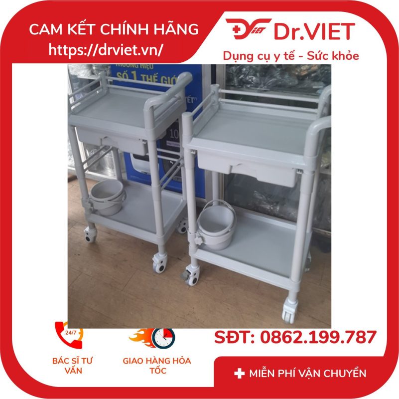 Xe Đẩy Dụng Cụ Y Tế Tajermy TJM-DC02 Loại 2 tầng cỡ lớn 1 hộc size L