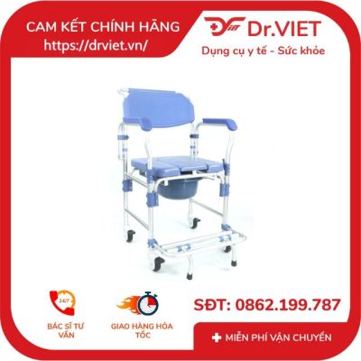 Ghế bô có bánh xe khung nhôm vệ sinh Lucass GX-200 - Ghế bô Khung Nhôm Cao Cấp, Có Đệm, Bánh Xe