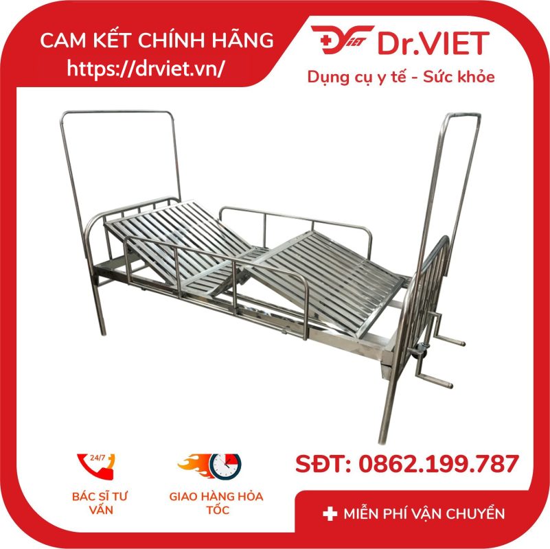 Giường Y Tế Inox 2 tay quay có bô DCG09 Đức Cường