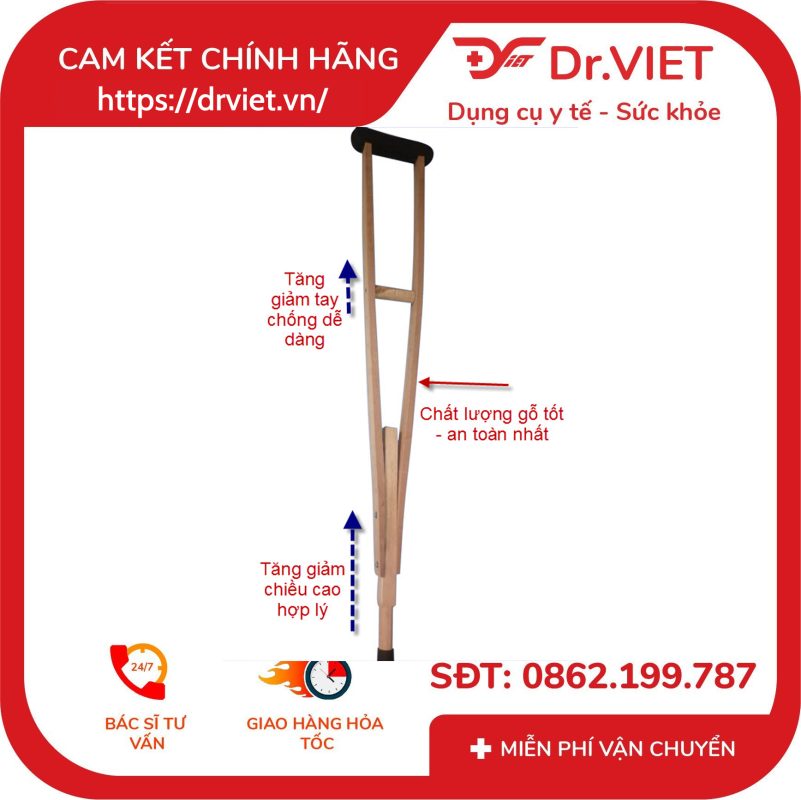 Nạng gỗ tập đi Đức Cường DCG03