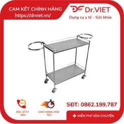 Xe đẩy y tế inox 35x50, 2 tầng, 2 vòng thau DCG28 Đức Cường