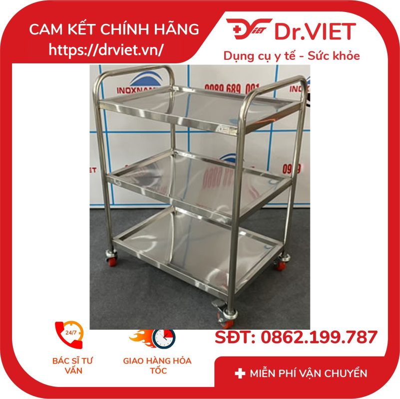Xe đẩy thuốc inox 3 tầng 40x60 DCG34
