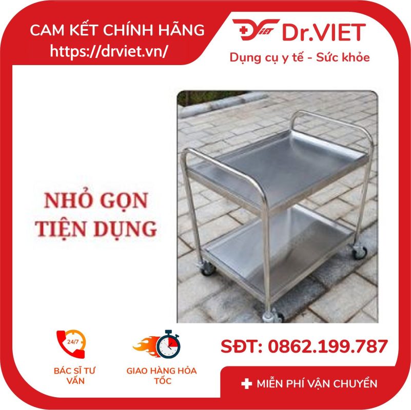 Xe đẩy dụng cụ inox 2 tầng 40*60 Đức Cường DCG33