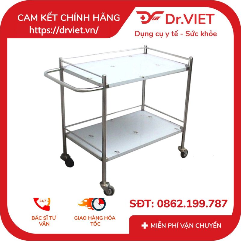 Xe đẩy 50*80 inox 2 tầng có vòng xô-DCG39