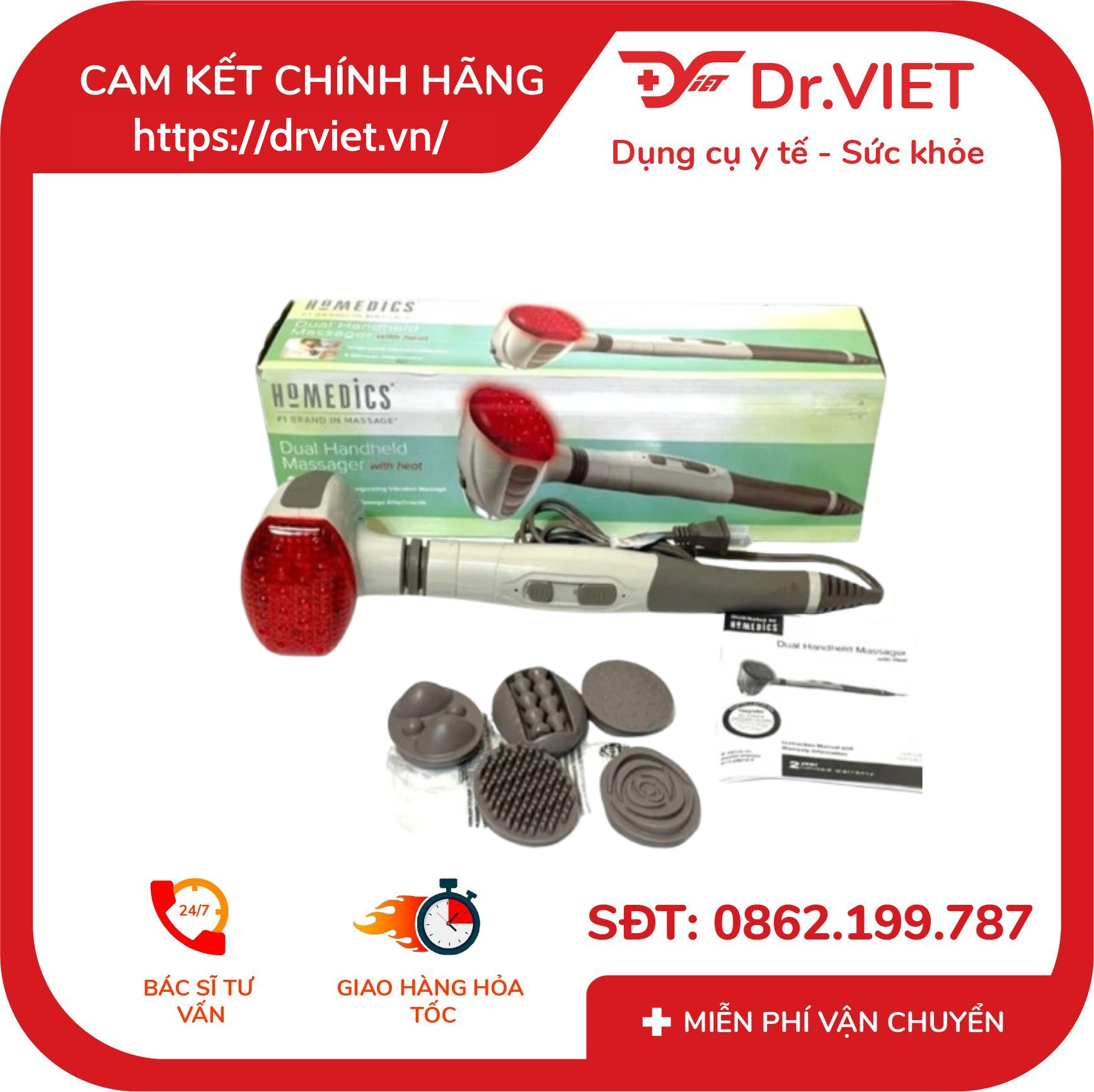 Máy massage cầm tay đèn hồng ngoại kèm nhiệt HHP-230-BL