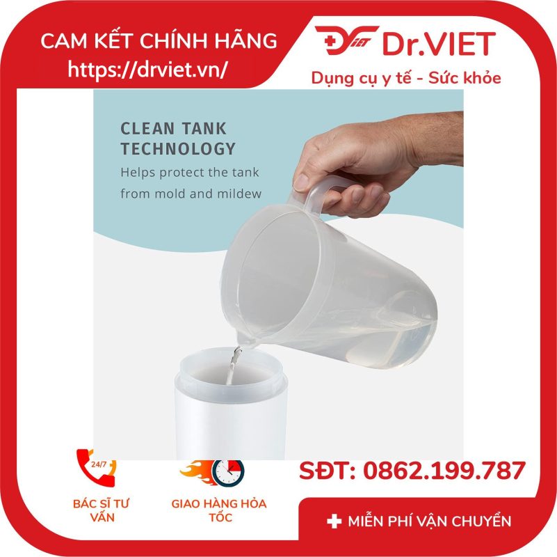 Máy tạo ẩm mini công nghệ siêu âm dùng pin sạc Homedics UHE-CMP15-WT