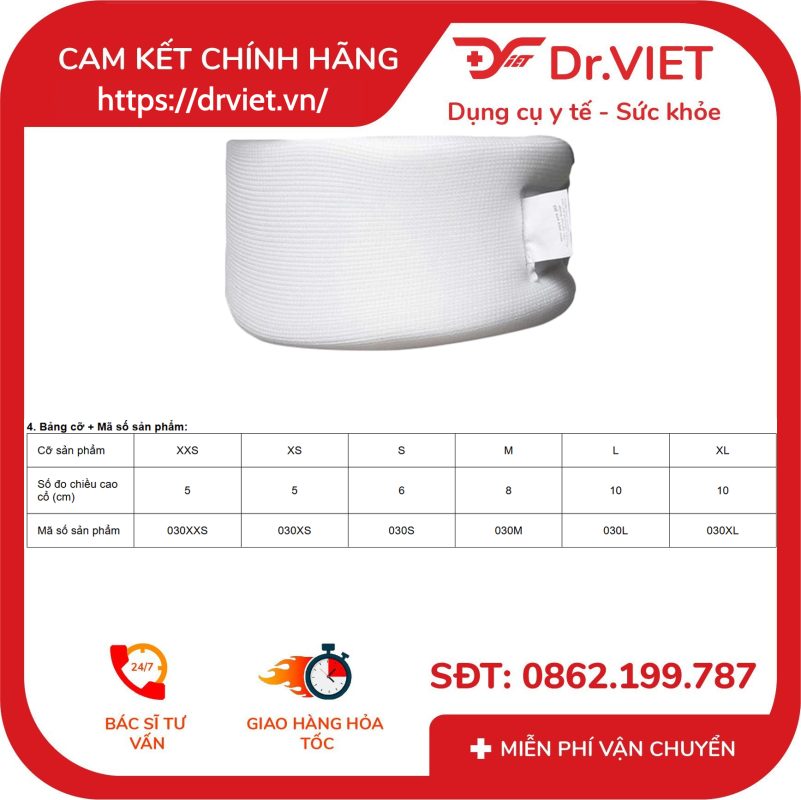 Kích thước của Nẹp Cổ Mềm Orbe H1 Cố Định Đốt Sống Cổ