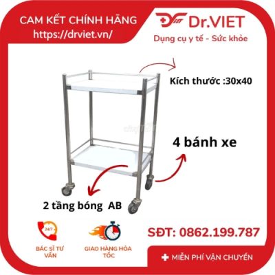 Xe Đẩy Inox DCG -20 - 2 Tầng 30*40 (Không Hộc) 12 Xe Đẩy Inox Dcg-20 - 2 Tầng 30*40 (Không Hộc)