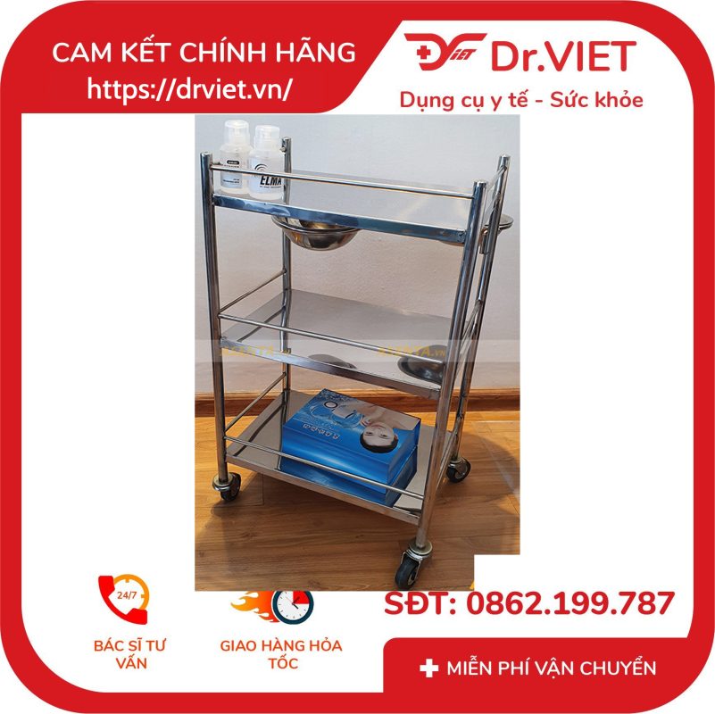 Xe Đẩy DCG-24 Inox 3 Tầng 30 x 40 (Có Vòng Chắn)