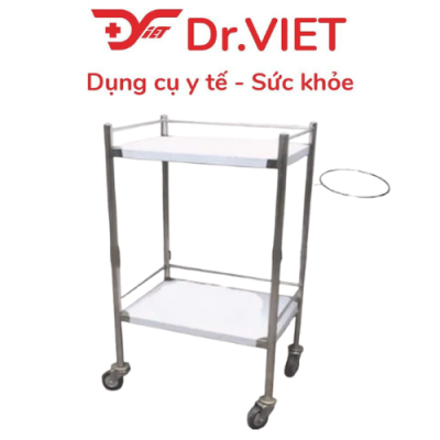 Xe Đẩy Inox DrViet 30x40 – 2 Tầng – Không hộc - 1 Vòng Thau