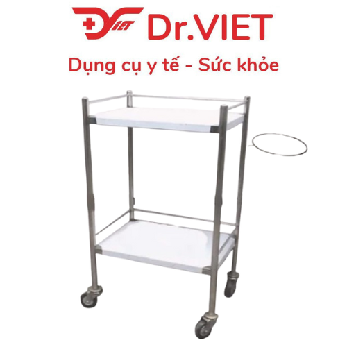 Xe Đẩy Inox DrViet 30x40 – 2 Tầng – Không hộc - 1 Vòng Thau