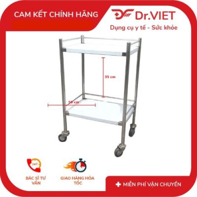 Xe Đẩy Inox DrViet – 2 Tầng 35×50 (Không Hộc) 5 Xe đẩy DrViet – 2 tầng 35×50 (Không hộc)