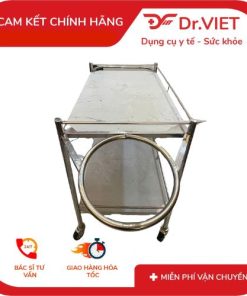 Xe đẩy Inox Drviet - 50x80 -2 tầng - Không Hộc - Có tay đẩy - Có vòng xô rác
