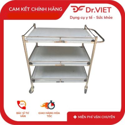 Xe đẩy Inox Drviet - 50x80 -3 tầng - Không Hộc - Có tay đẩy
