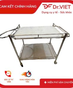 Xe đẩy Inox Drviet - 50x80 -2 tầng - Không Hộc - Có tay đẩy - Có vòng xô rác