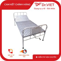 Giường inox y tế 1,2m có 1 tay quay, thanh chắn, bánh xe, có bô hoặc không bô