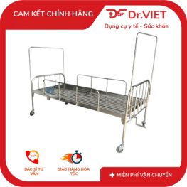 Giường Inox y tế 1,2m 1 Tay Quay Có Bánh xe, Thanh chắn, Có bô hoặc không có bô - Giải pháp chăm sóc người bệnh an toàn, bền bỉ và tiện dụng cho mọi gia đình
