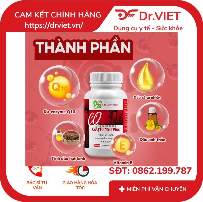 Viên uống bổ tim mạch và chống oxy hóa NzPureHealth CoQ10 150 Plus