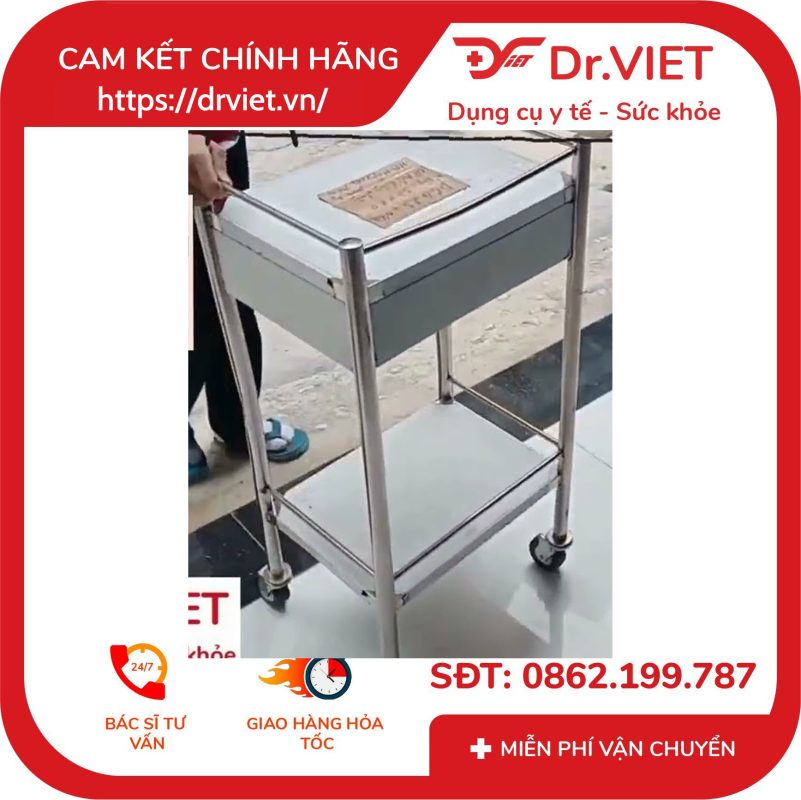 Xe đẩy Inox 2 tầng có hộc DCG23 30x40