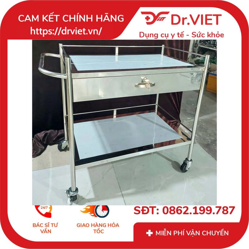Xe đẩy Inox 50x80 2 tầng có hộc DCG38