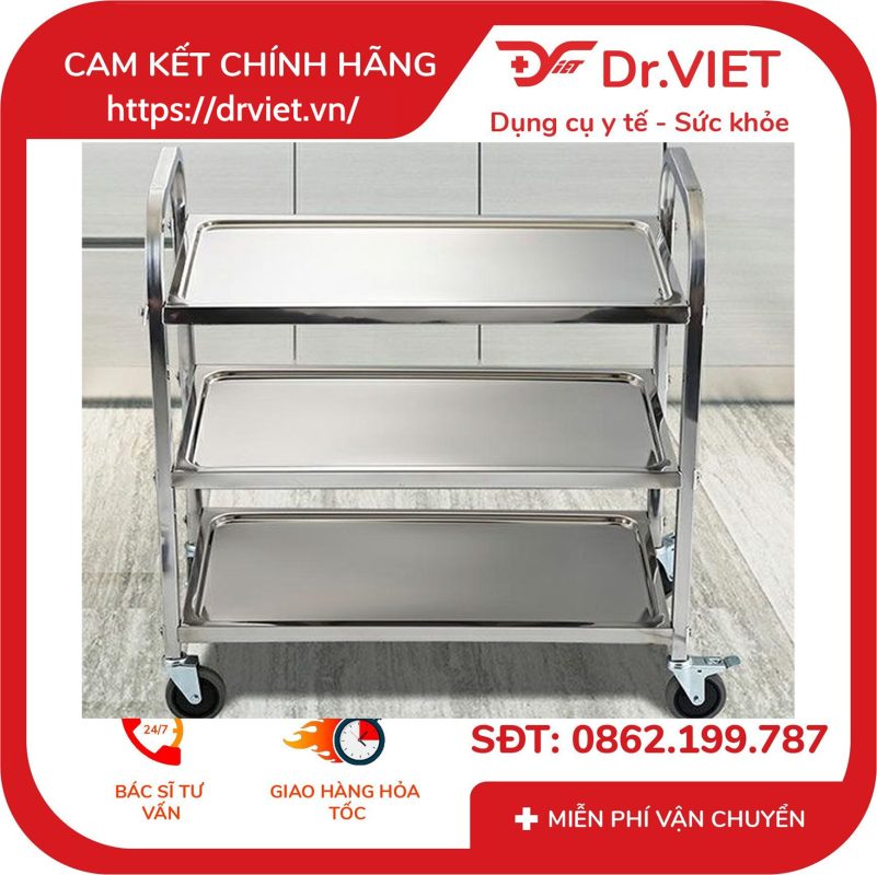 Xe Đẩy Inox 50x80 3 tầng có tay đẩy DCG37