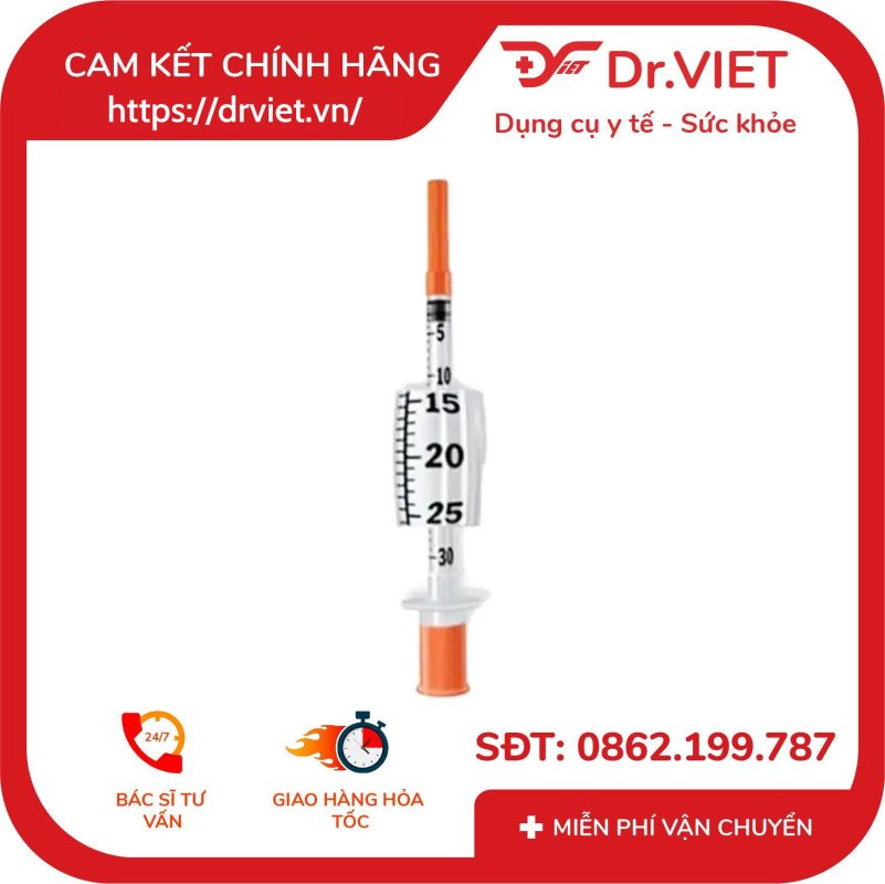 Xylanh sử dụng để tiêm insulin 100UI loại kim 30G x 8mm