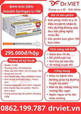 Bơm kim tiêm Insulin Syringes U-100 0.5ml 30G x 8mm
