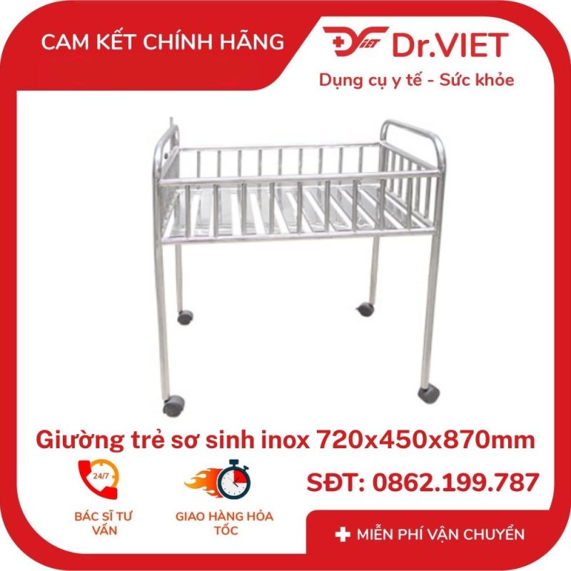 Giường trẻ sơ sinh Inox 720x450x870