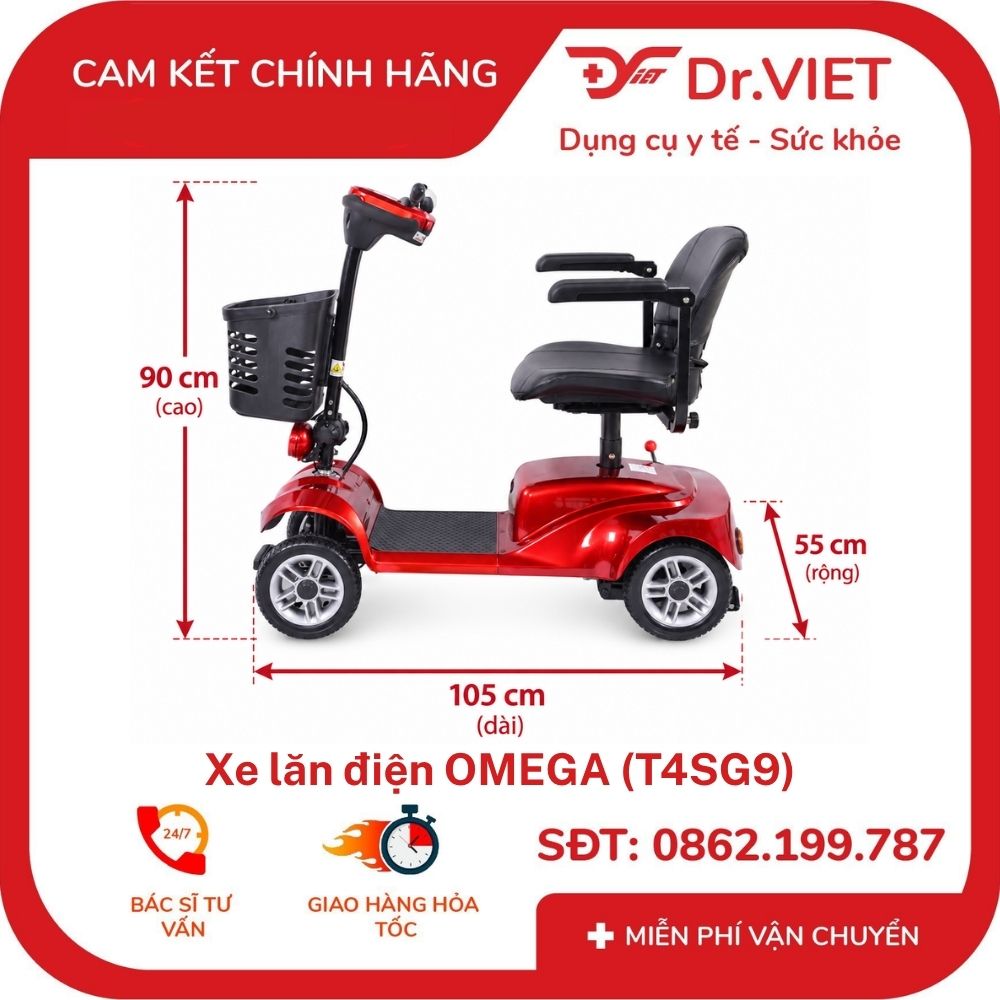 Xe lăn điện OMEGA (T4SG9) khung đỏ (5)